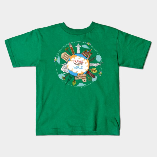 Travel Around The World Kids T-Shirt by Mako Design 